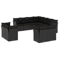 vidaXL Set de sofás de jardín 11 pzas y cojines ratán sintético negro
