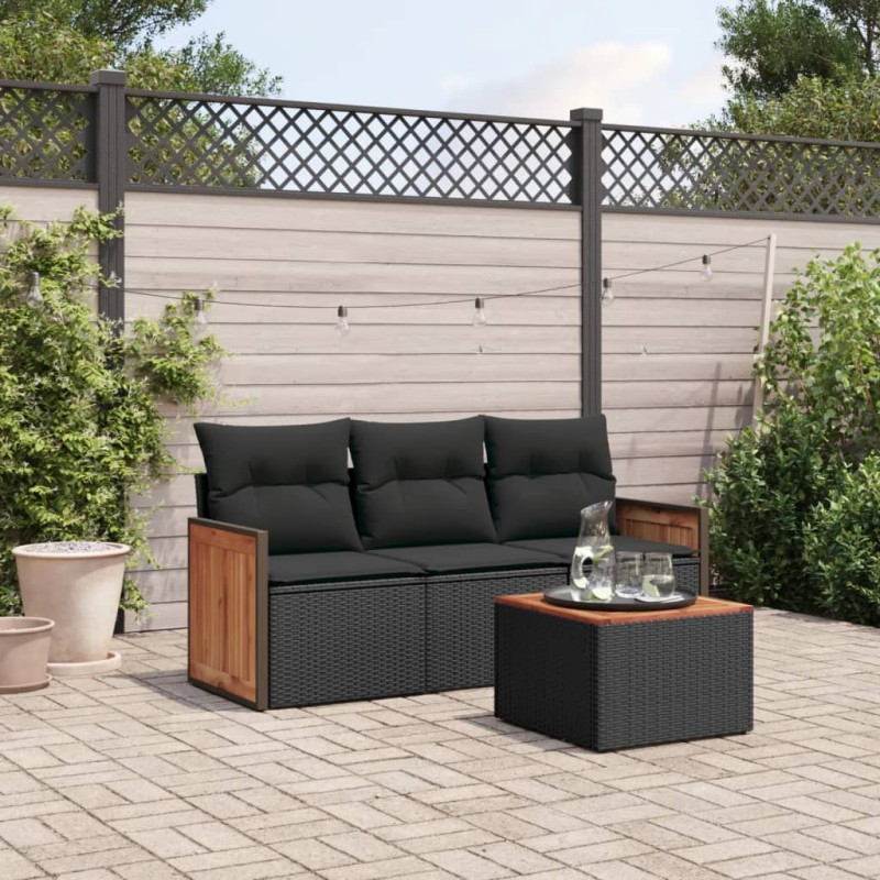 vidaXL Juego de sofás jardín 4 pzas con cojines ratán sintético negro vidaXL Juego de sofás jardín 4 pzas con cojines ratán sintético negro