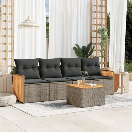 vidaXL Juego de sofás jardín con cojines 5 pzas ratán sintético gris