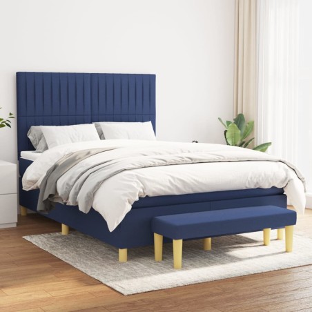 vidaXL Cama box spring con colchón tela azul 140x200 cm