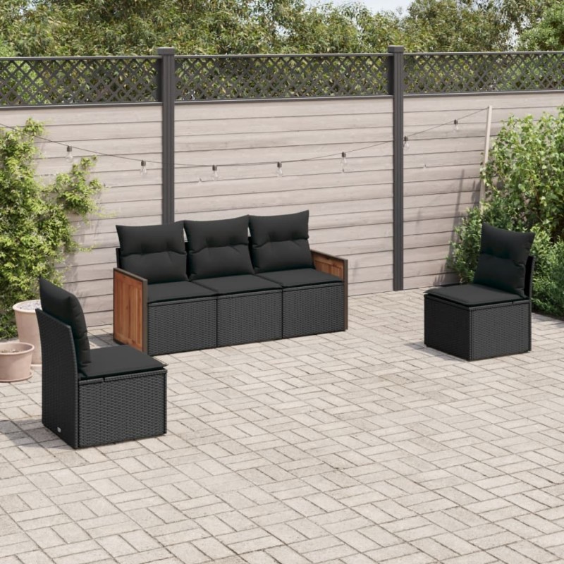 vidaXL Set de muebles de jardín 5 pzas y cojines ratán sintético negro vidaXL Set de muebles de jardín 5 pzas y cojines ratán sintético negro