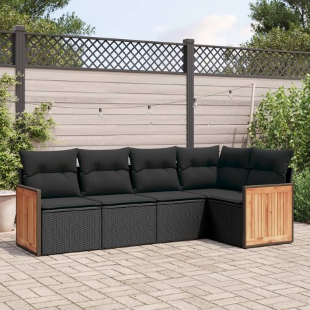 vidaXL Set de muebles de jardín 5 pzas y cojines ratán sintético negro