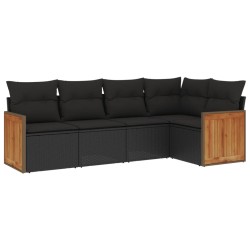 vidaXL Set de muebles de jardín 5 pzas y cojines ratán sintético negro