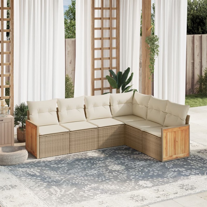 vidaXL Juego de sofás jardín con cojines 6 pzas ratán sintético beige vidaXL Juego de sofás jardín con cojines 6 pzas ratán sintético beige