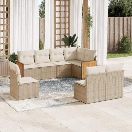 vidaXL Juego de sofás de jardín con cojines beige 8 pzas ratán PE