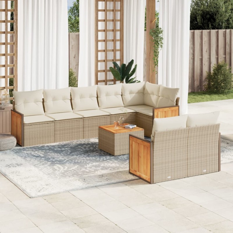 vidaXL Set de sofás de jardín 9 pzas con cojines ratán sintético beige vidaXL Set de sofás de jardín 9 pzas con cojines ratán sintético beige
