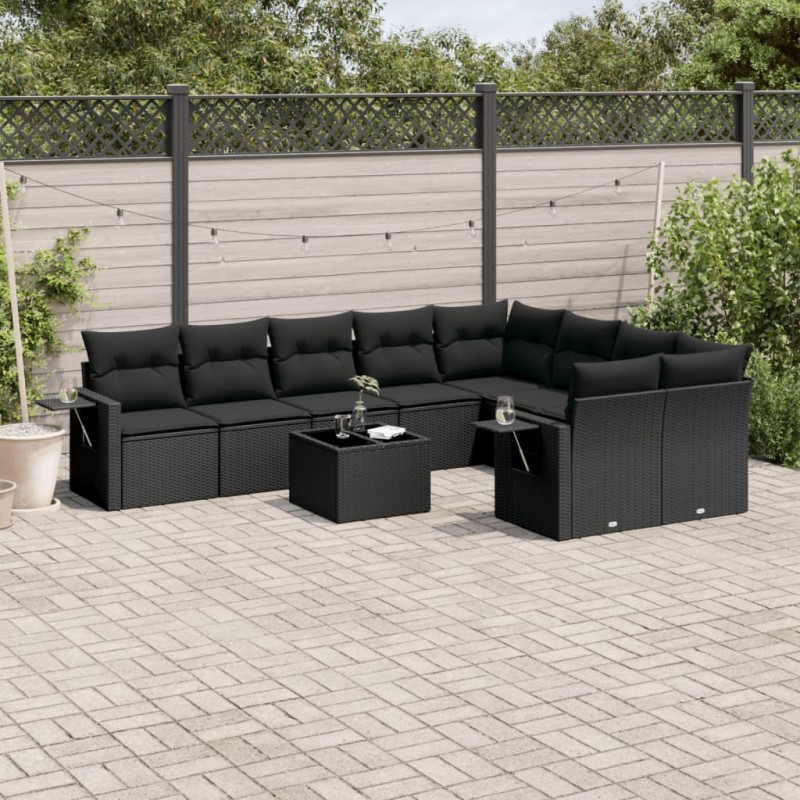 vidaXL Set de sofás de jardín 10 pzas cojines ratán sintético negro vidaXL Set de sofás de jardín 10 pzas cojines ratán sintético negro