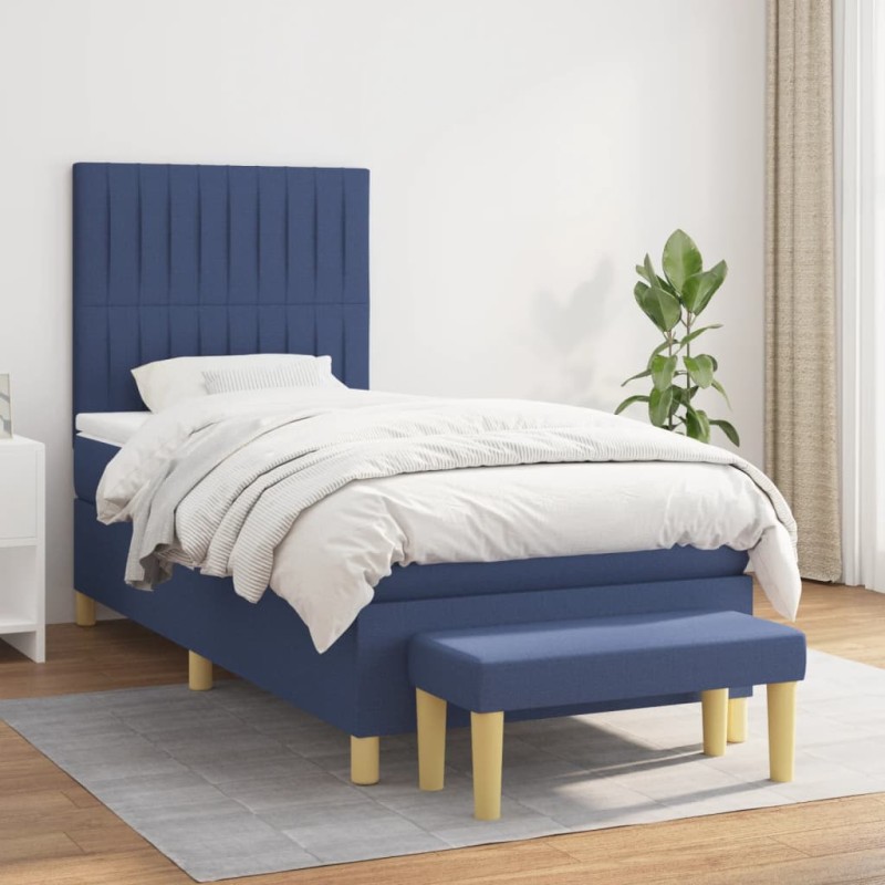 vidaXL Cama box spring con colchón tela azul 90x200 cm