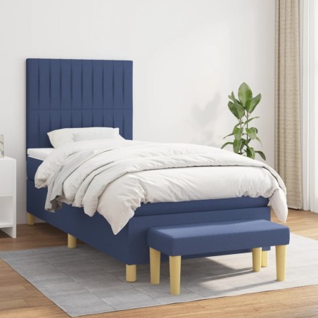 vidaXL Cama box spring con colchón tela azul 90x200 cm