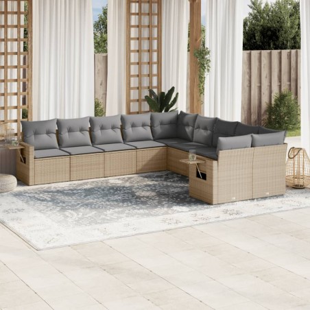 vidaXL Juego de sofás jardín con cojines beige 10 pzas ratán sintético