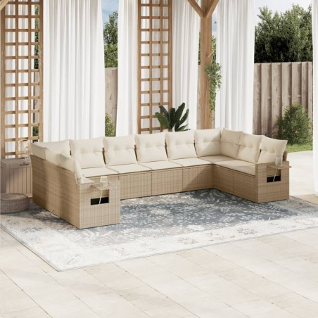 vidaXL Juego de sofás jardín con cojines beige 10 pzas ratán sintético