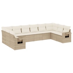 vidaXL Juego de sofás jardín con cojines beige 10 pzas ratán sintético