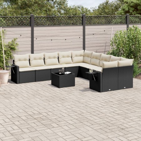 vidaXL Set de sofás de jardín 11 pzas y cojines ratán sintético negro
