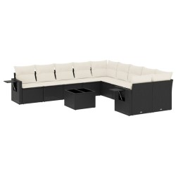 vidaXL Set de sofás de jardín 11 pzas y cojines ratán sintético negro