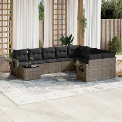 vidaXL Set de sofás de jardín 10 pzas con cojines ratán sintético gris