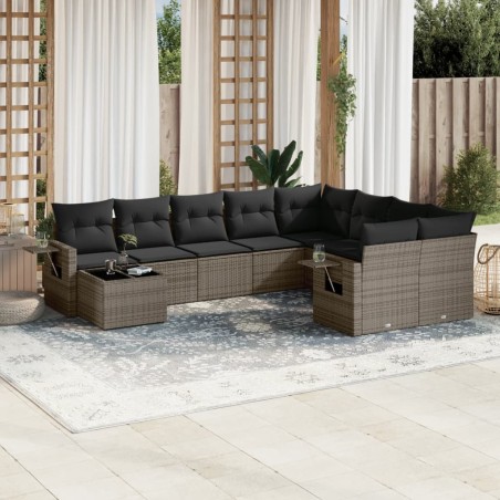 vidaXL Set de sofás de jardín 10 pzas con cojines ratán sintético gris