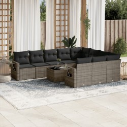 vidaXL Set de sofás de jardín 11 pzas y cojines ratán sintético gris
