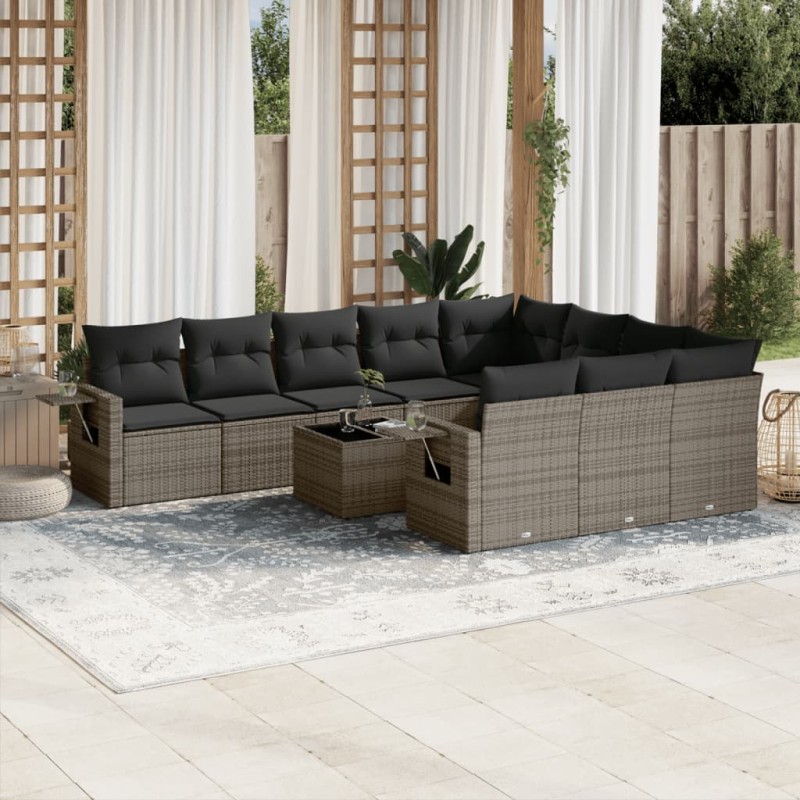 vidaXL Set de sofás de jardín 11 pzas y cojines ratán sintético gris
