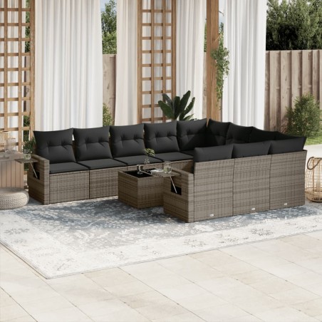 vidaXL Set de sofás de jardín 11 pzas y cojines ratán sintético gris