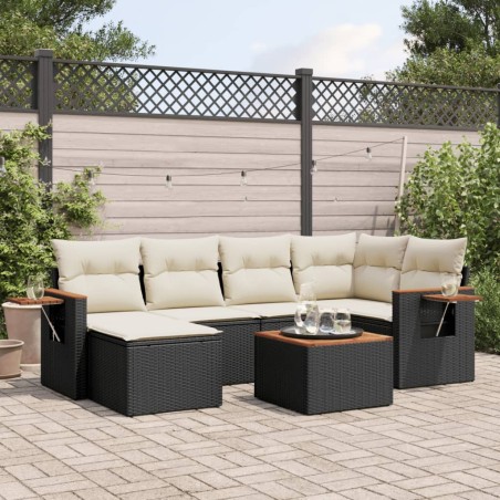 vidaXL Set de comedor de jardín 7 pzas y cojines ratán sintético negro