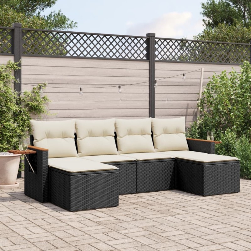 vidaXL Set de sofás de jardín 6 piezas y cojines ratán sintético negro vidaXL Set de sofás de jardín 6 piezas y cojines ratán sintético negro