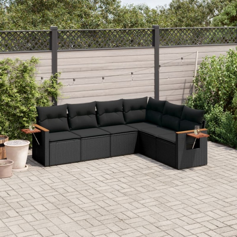 vidaXL Set de sofás de jardín 6 piezas y cojines ratán sintético negro vidaXL Set de sofás de jardín 6 piezas y cojines ratán sintético negro
