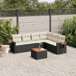 vidaXL Set de comedor de jardín 7 pzas y cojines ratán sintético negro