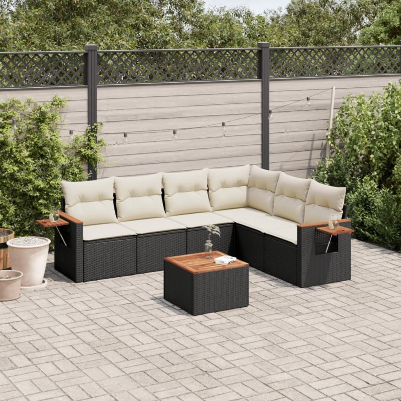 vidaXL Set de comedor de jardín 7 pzas y cojines ratán sintético negro vidaXL Set de comedor de jardín 7 pzas y cojines ratán sintético negro