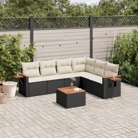 vidaXL Set de comedor de jardín 7 pzas y cojines ratán sintético negro