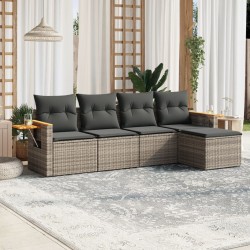 vidaXL Juego de sofás jardín con cojines 5 pzas ratán sintético gris