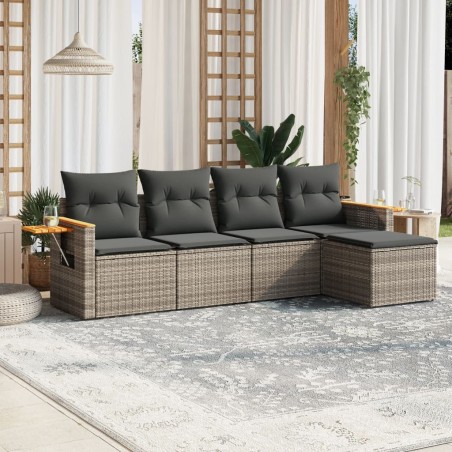 vidaXL Juego de sofás jardín con cojines 5 pzas ratán sintético gris