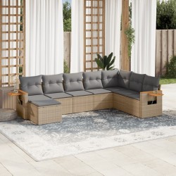 vidaXL Juego de sofás de jardín con cojines beige 8 pzas ratán PE