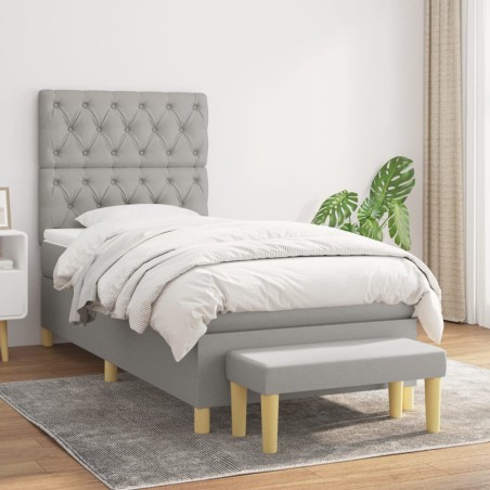 vidaXL Cama box spring con colchón tela gris claro 80x200 cm