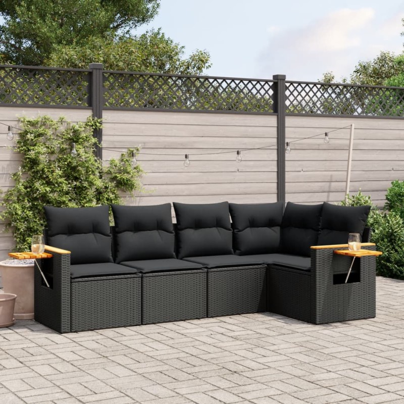 vidaXL Set de muebles de jardín 5 pzas y cojines ratán sintético negro vidaXL Set de muebles de jardín 5 pzas y cojines ratán sintético negro