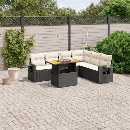vidaXL Set de comedor de jardín 7 pzas y cojines ratán sintético negro