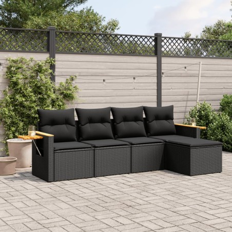 vidaXL Set de muebles de jardín 5 pzas y cojines ratán sintético negro