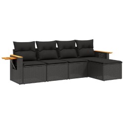 vidaXL Set de muebles de jardín 5 pzas y cojines ratán sintético negro