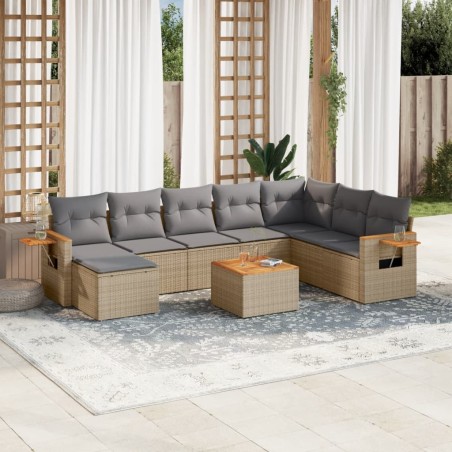 vidaXL Set de sofás de jardín 9 pzas con cojines ratán sintético beige