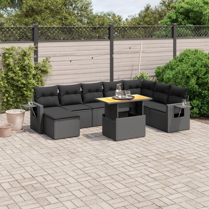 vidaXL Set de sofás de jardín 8 piezas y cojines ratán sintético negro vidaXL Set de sofás de jardín 8 piezas y cojines ratán sintético negro