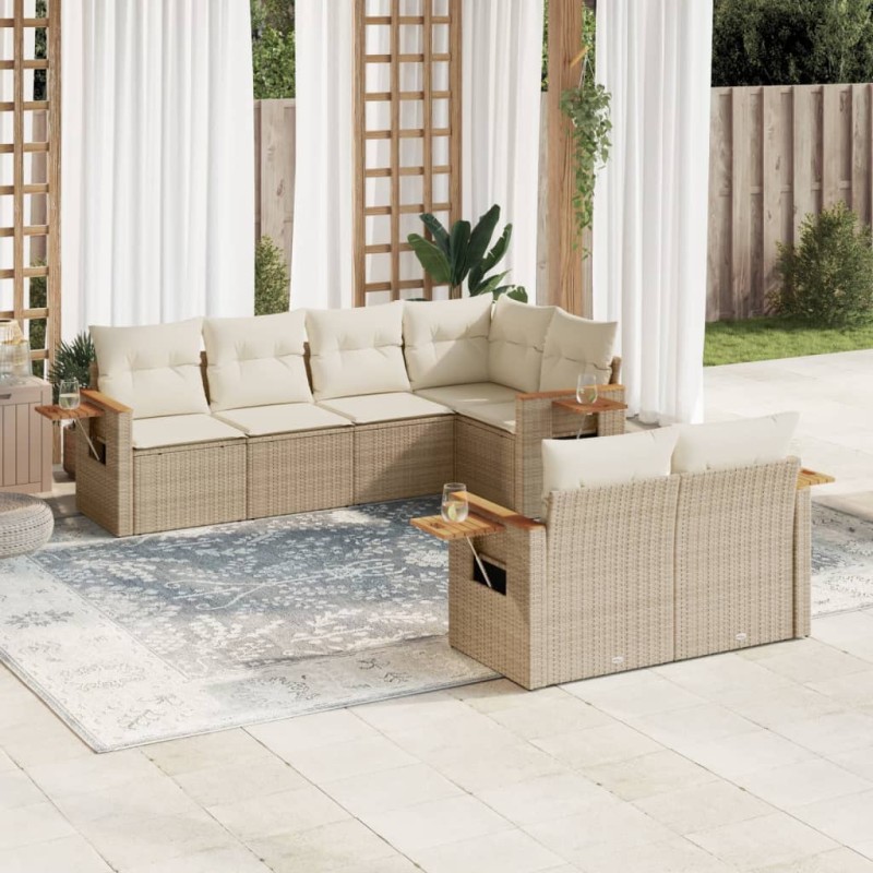 vidaXL Set sofás de jardín 7 piezas y cojines ratán sintético beige vidaXL Set sofás de jardín 7 piezas y cojines ratán sintético beige