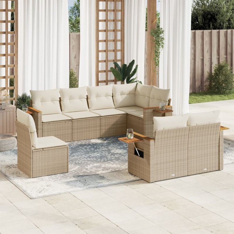 vidaXL Juego de sofás de jardín con cojines beige 8 pzas ratán PE vidaXL Juego de sofás de jardín con cojines beige 8 pzas ratán PE
