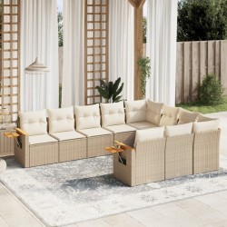 vidaXL Juego de sofás jardín con cojines beige 10 pzas ratán sintético