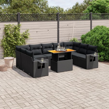 vidaXL Set de sofás de jardín 10 pzas cojines ratán sintético negro