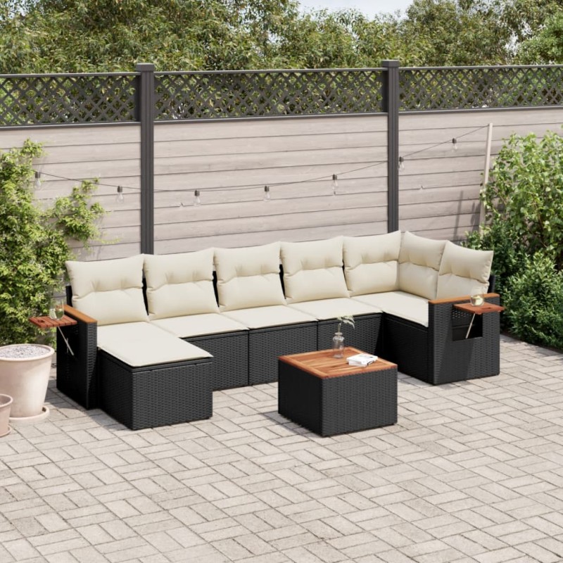 vidaXL Set de sofás de jardín 8 piezas y cojines ratán sintético negro vidaXL Set de sofás de jardín 8 piezas y cojines ratán sintético negro