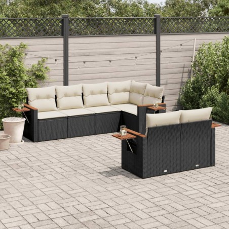 vidaXL Set de comedor de jardín 7 pzas y cojines ratán sintético negro