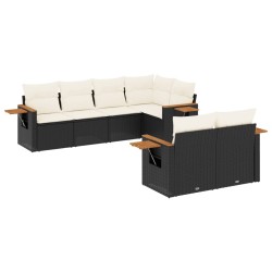 vidaXL Set de comedor de jardín 7 pzas y cojines ratán sintético negro