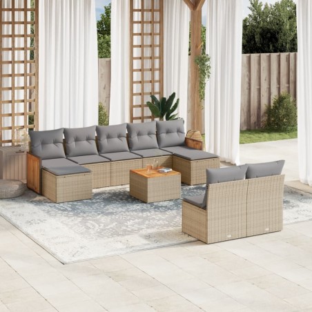 vidaXL Juego de sofás jardín con cojines beige 10 pzas ratán sintético