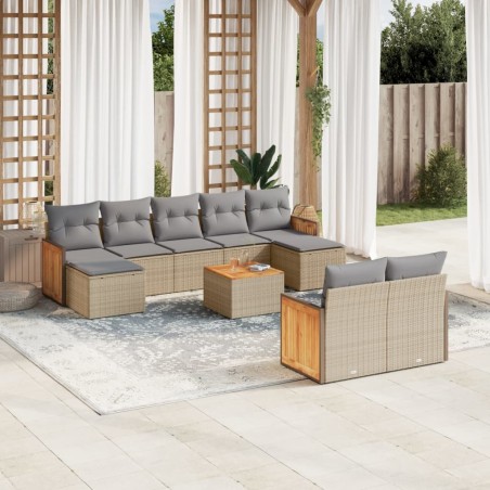 vidaXL Juego de sofás jardín con cojines beige 10 pzas ratán sintético