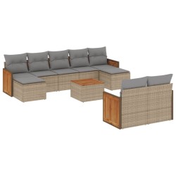 vidaXL Juego de sofás jardín con cojines beige 10 pzas ratán sintético