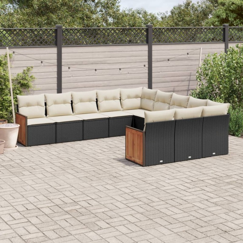 vidaXL Set de sofás de jardín 11 pzas y cojines ratán sintético negro vidaXL Set de sofás de jardín 11 pzas y cojines ratán sintético negro